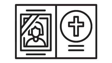 Obraz premium Passport medical record icon with cross symbol and ID photo on open booklet, line outline style for travel health document, vaccination certificate and clinic paperwork