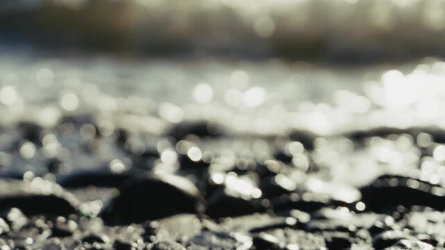 Waves Over Stony Shores In The East Sooke Park In British Columbia, Canada. Rack Focus Shot