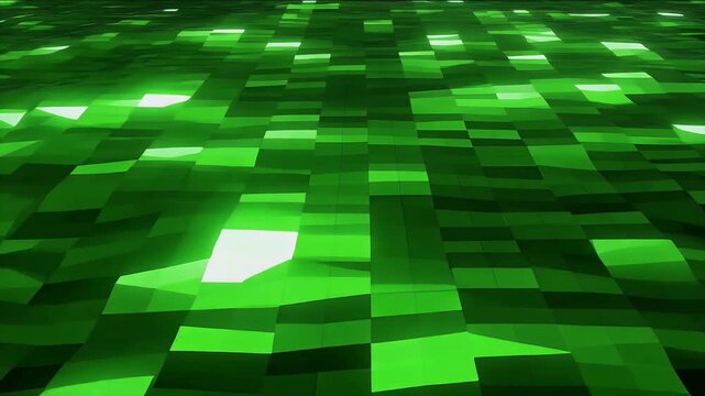 Abstract Glowing Green Rectangular Grid Surface Background