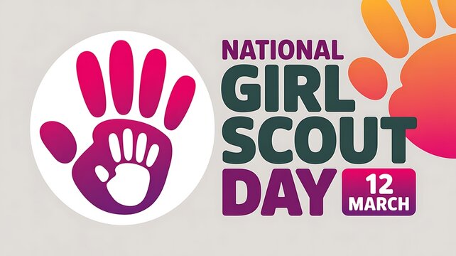 National Girl Scout Day illustration with handprint logo and March 12 date