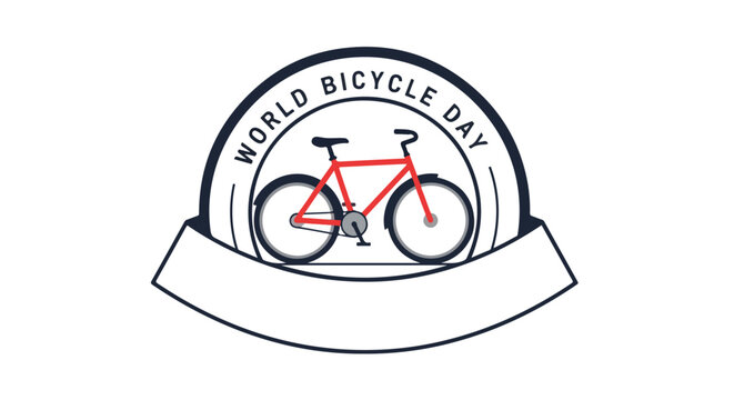 Illustration of a red bicycle on a white banner with 'World Bicycle Day' text on a plain white background.