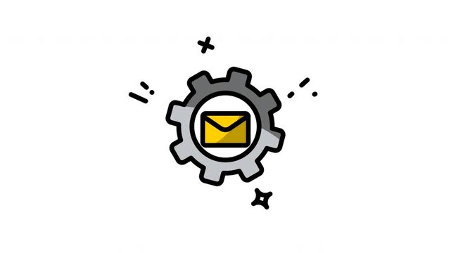 Doodle Style Email Message Icon with Gear Symbol on Isolated White Background, Concept of Mail Settings and Management