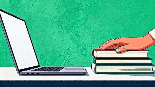 Laptop and books on desk