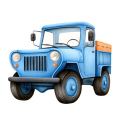 Watercolor cartoon of vintage field car on white background for kids room decor or educational design