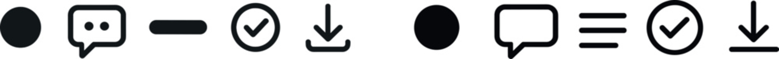 Minimalist graphic depicting four icons representing different digital actions, such as messaging, confirming, and downloading, designed for easy user navigation.