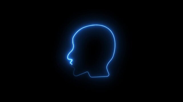 Glowing neon line Human head on black background.4k video