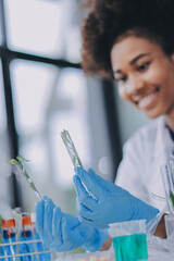 Chemical Laboratory of the Food supply . Food in laboratory, dna modify .GMO Genetically modified food in lab .