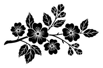 Obraz premium Floral Branch Vector - Black & White Stencil Art
