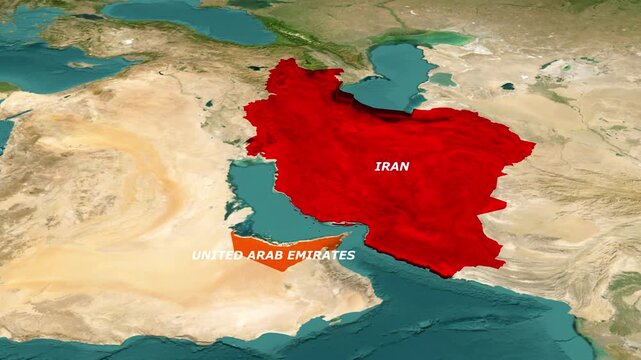 Strategic Map Highlighting Iran and United Arab Emirates Along the Persian Gulf
