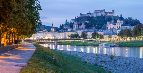 Salzburg - The panorama of old town from the river side at dusk. © Renáta Sedmáková