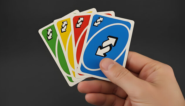 Hand Holding Fanned UNO Reverse Cards