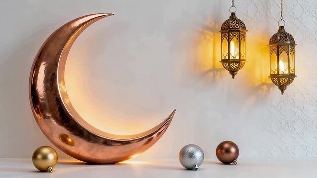 crescent moon copper decor ramadan lanterns warm ambient lighting