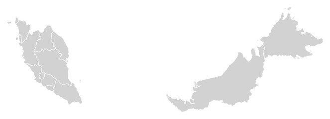Fototapeta premium Grey with White Outline Malaysia Map with District Borders Asian Country