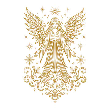 Engel Weihnachtsengel mit Mond - Festliche spirituelle Vektor Illustration