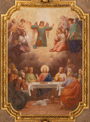 Obraz premium VIGEVANO, ITALY - JANUARY 18, 2026: The fresco of Last Supper in the Cathedral of St. Ambrose by Francesco Gonin (1858).