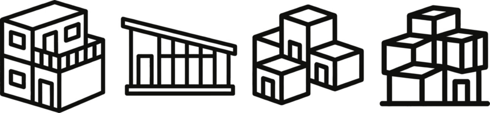 Prefabricated modular home icon in thin line style