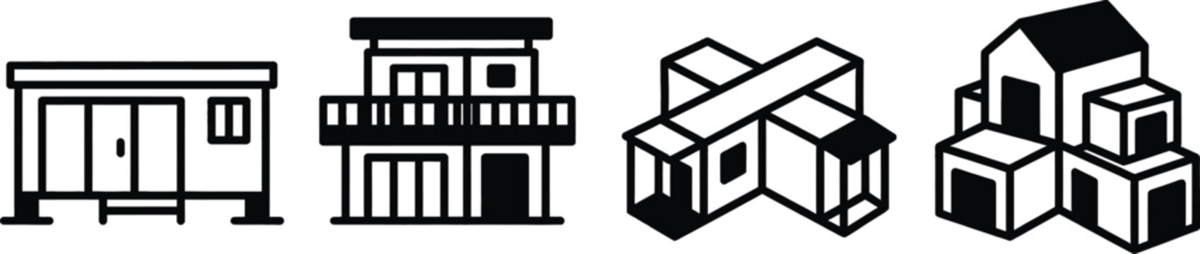 Prefabricated modular home icon in thin line style