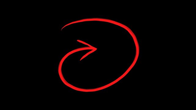 Hand Drawn Red Circular Loop Arrow Animation with Transparent Background, Smooth Sketch Overlay for Emphasis, Highlight and Video Editing Project