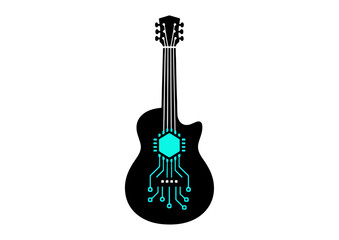 Fototapeta premium AI Guitar Microchip Audio Technology Vector Logo
