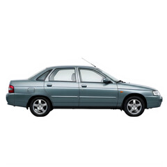 Obraz premium Silver sedan car side view parked isolated on transparent background