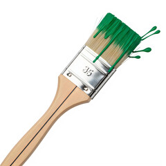 Paintbrush with green paint dripping isolated on transparent background