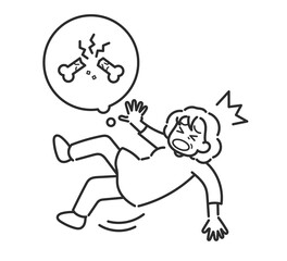 転倒して骨折する骨粗しょう症の50代女性のイラスト　線画のみ