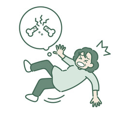 転倒して骨折する骨粗しょう症の50代女性のイラスト