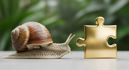 Snail Next to Golden Trophy Cup &ndash; Slow and Steady Wins the Race Motivation Concept