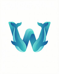 Modern Letter W Whale Logo Design