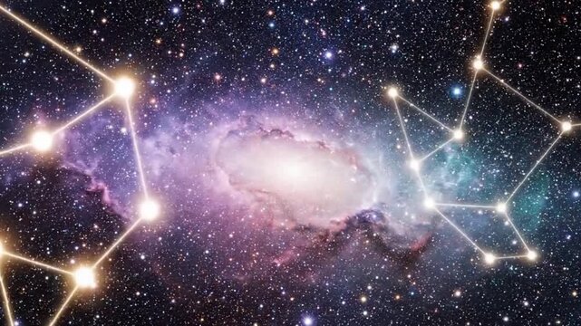 Abstract Galaxy Field &mdash; Fading Constellations and Pastel Nebula Glow Seamless 4K Loop