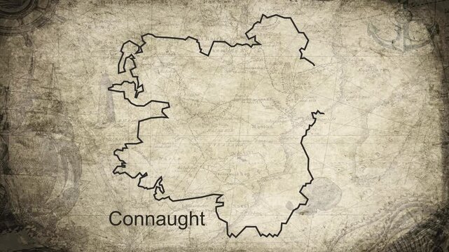 Connaught Ireland map drawn on a cartography background sheet of paper