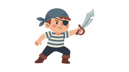 Cartoon Kid Pirate Fighter Character Sword d flat vector isolated white background