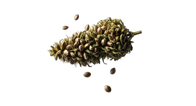 Organic dried hemp seed head for wellness and nutrition, isolated on white or transparent background. PNG