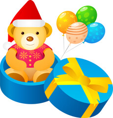 Cute Teddy Bear in Santa Hat with Christmas Gift Box PNG Clipart Isolated on Transparent Background
