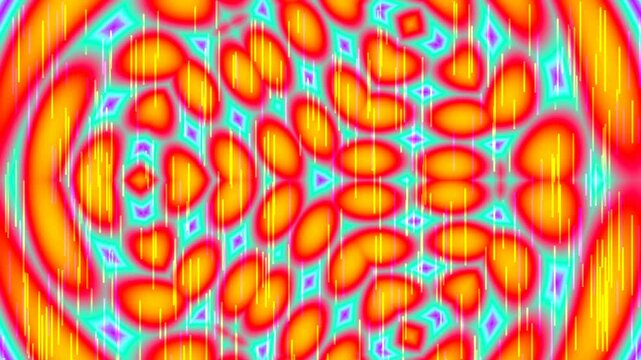 A vibrant abstract design featuring a mesmerizing pattern of neon pink, purple, and green hues with swirling shapes