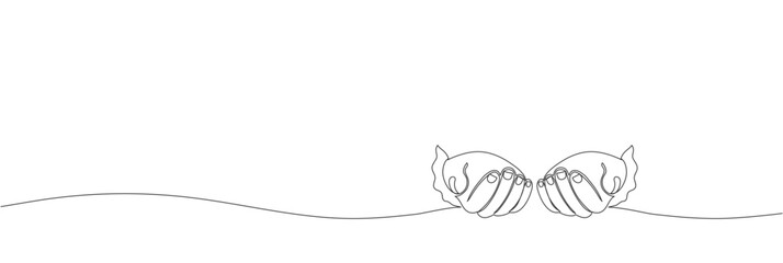 Hand pose of Give to Gain Womens Day 2026 banner with copy space. Hands folded together and holding something in one single line drawing. Continuous editable stroke design for pray © Zhi_zhi_art