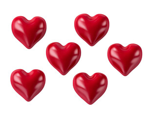 Fototapeta premium Six Red Heart Candies isolated on a transparent background