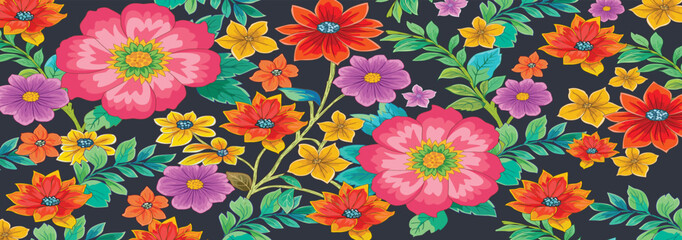  batik floral full color for many design purposes background © Huxns