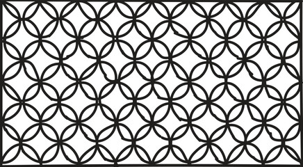 Black and white geometric pattern with interconnected circles and shapes