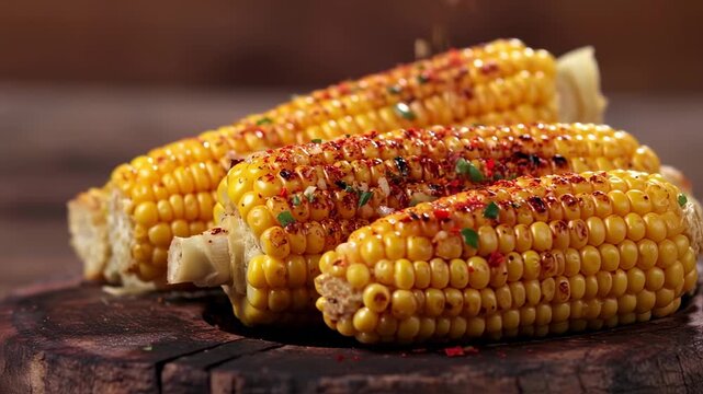 Close-up of seasoned grilled corn on the cob