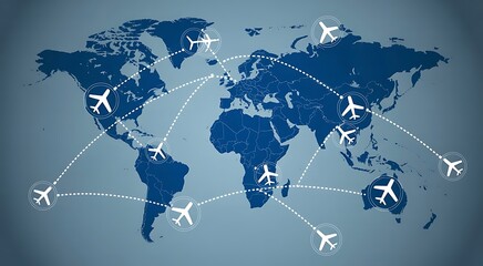 Naklejka premium Digital of global air travel routes with airplane digital global map airplane map