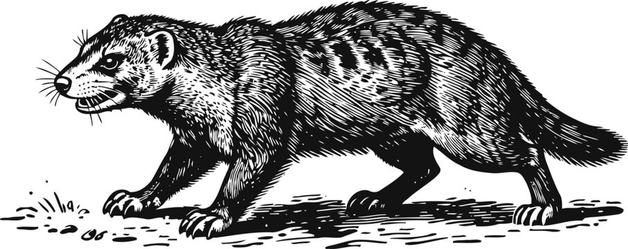 european polecat illustration wild mustelid mammal with elongated body and short legs