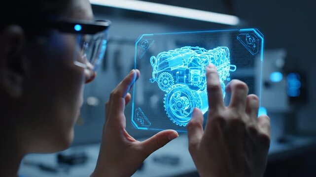 Engineer Interacting with Virtual Engine Model.