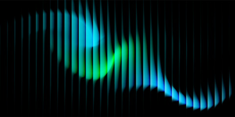 abstract modern in the form of a row of glowing vertical lines on a pitch black background. The light is blue © Faisol