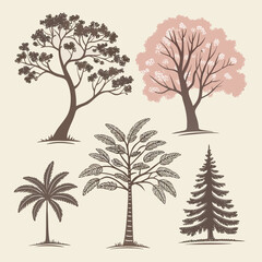 Fototapeta premium Diverse Tree Silhouette Collection. Various Botanical Vector Illustration Set.