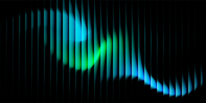 abstract modern in the form of a row of glowing vertical lines on a pitch black background. The light is blue