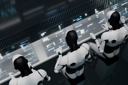 3D Robot Code Monitoring, transparent screens show system logs