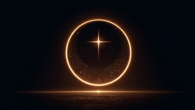 Glowing Gold Circle with Star Cross. Spiritual Symbol, Divine Light, Sacred Geometry.