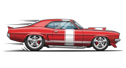 Red Classic Muscle Car Illustration.