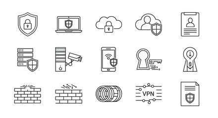 Network Security and Cloud Protection Line Icons